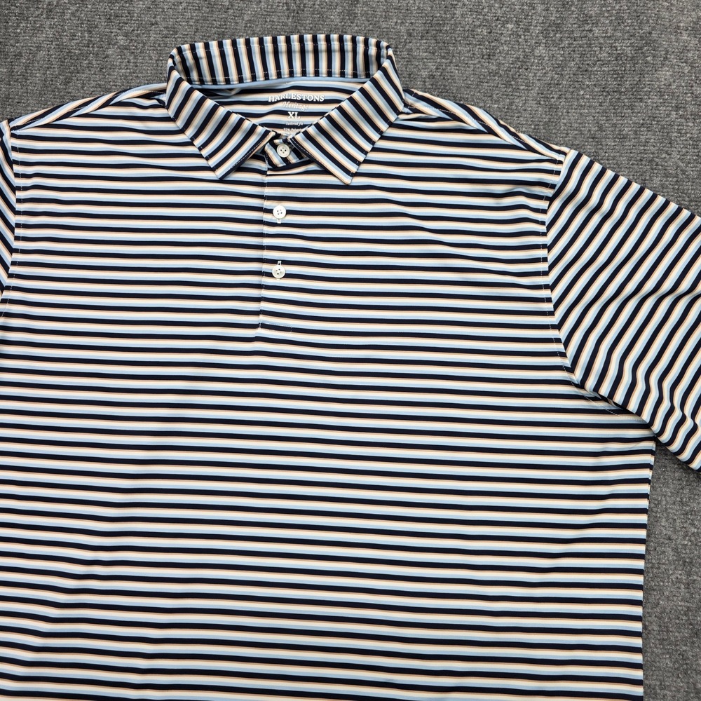 Harlestons Heritage Mens XL Tailored Fit Striped Short Sleeve Polo Shirt Blue